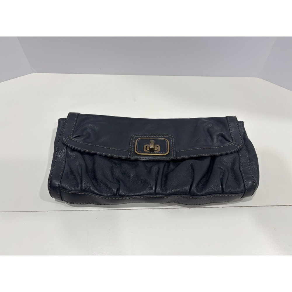 Fossil Fifty Four Black Leather Turnlock Clutch Bag Honeycomb Lining